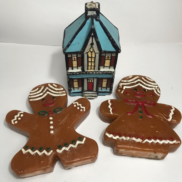 vintage Xmas Candles ROBERT ALAN CANDLE Co. house Christmas & Gingerbread Man - Picture 2 of 16